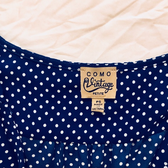 Como Vintage Blue Polka Dot Ruffle Wrap Top PS - Picture 6 of 7